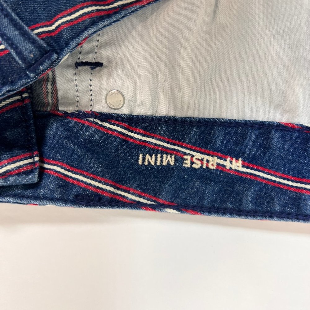American Eagle Super Stretch Red White Blue Denim Striped Mini Skirt Siz… - Picture 9 of 11